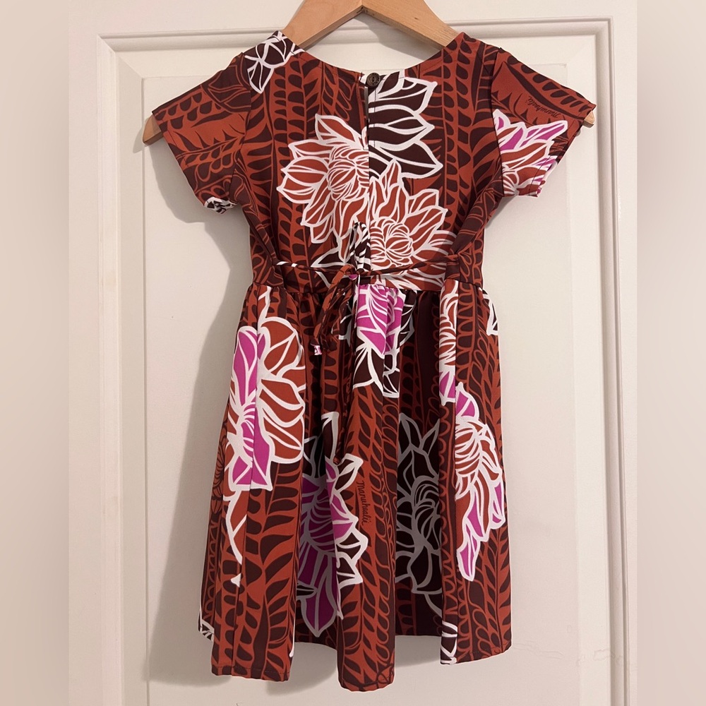 Manuhealii Girls Dress XS Brown Pink Hawaiian Floral Luau‎ - Picture 3 of 6